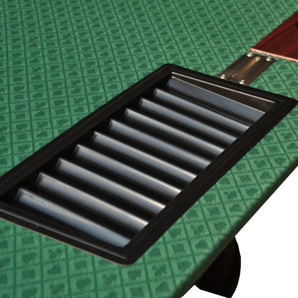 English Elm 96" Casino Style Poker Table with Speed Cloth Felt Racetrack and Steel Cup Holders Green W2748S00014