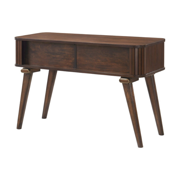 English Elm 1pc Walnut Veneer Sofa Table Tambour Doors Shelved Storage Mid-century Living Room B011P287325