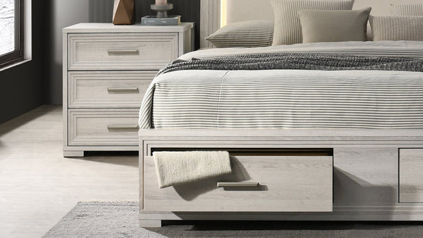 English Elm Colorado King Bedroom Set with Led Headboard Rustic Wood Storage Bed and 4 Pieces B009S02162