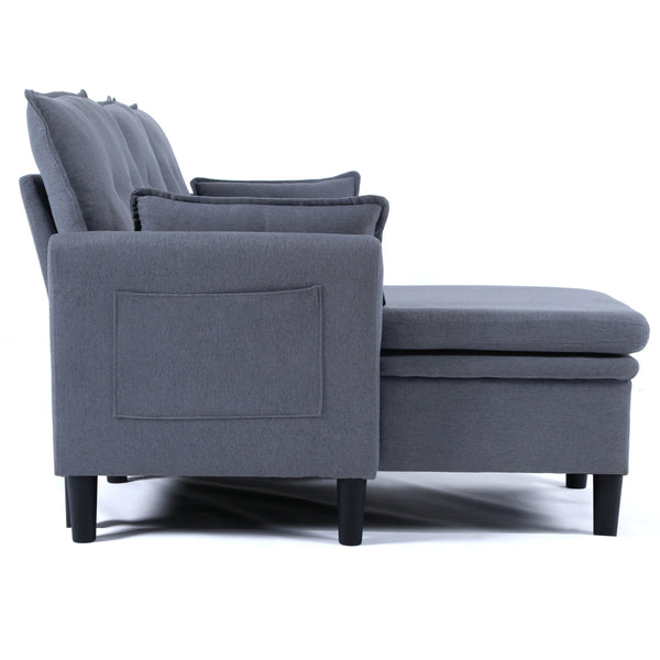 English Elm L-Shaped Reversible Chaise Sectional Sofa with Storage and Fold-Out Bed Cotton-Linen Modern Design DARK GREY W3371S00025