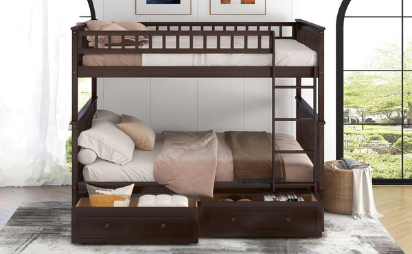 English Elm Full Over Bunk Bed Convertible Pine Frame with Storage Drawers for Kids Rooms Espresso GX000241AAP