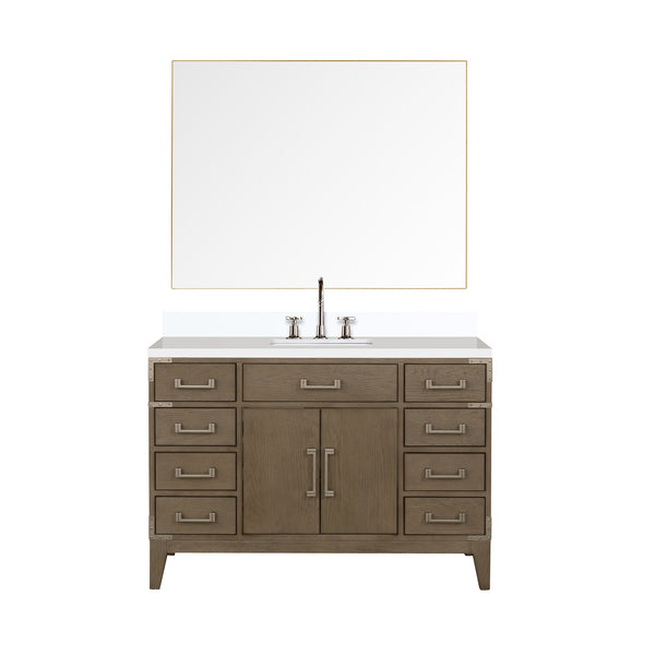 English Elm Grey Oak Single Bath Vanity Set With Cultured Marble Top, Chrome Faucet & 46" Framed Mirror Included B2731S02022