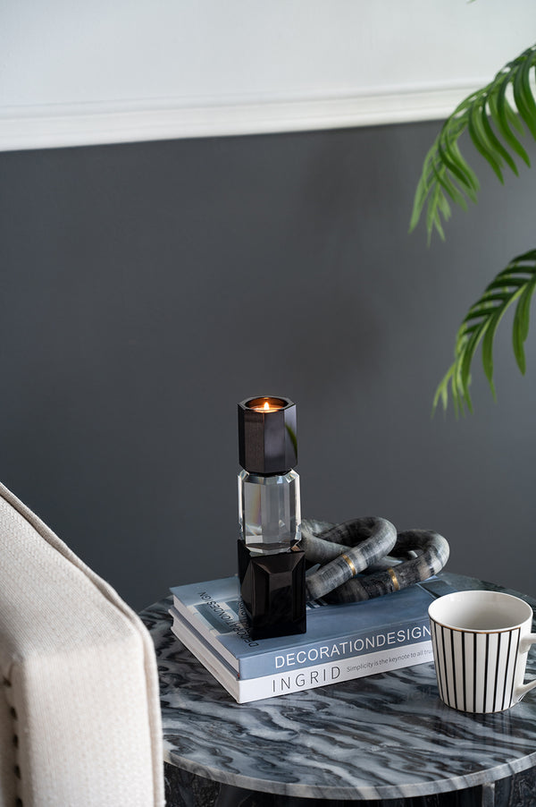 English Elm 2.4X2.4X9.4" Black And Clear Tealight Candle Holder Set – Modern Ambiance For Home & Events, 6Ea/Ctn W2078P390745