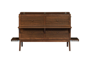 English Elm Queen Murphy Cabinet Bed Solid Pine Build with Usb Charging and Fold Out Desktop Walnut W504S00169