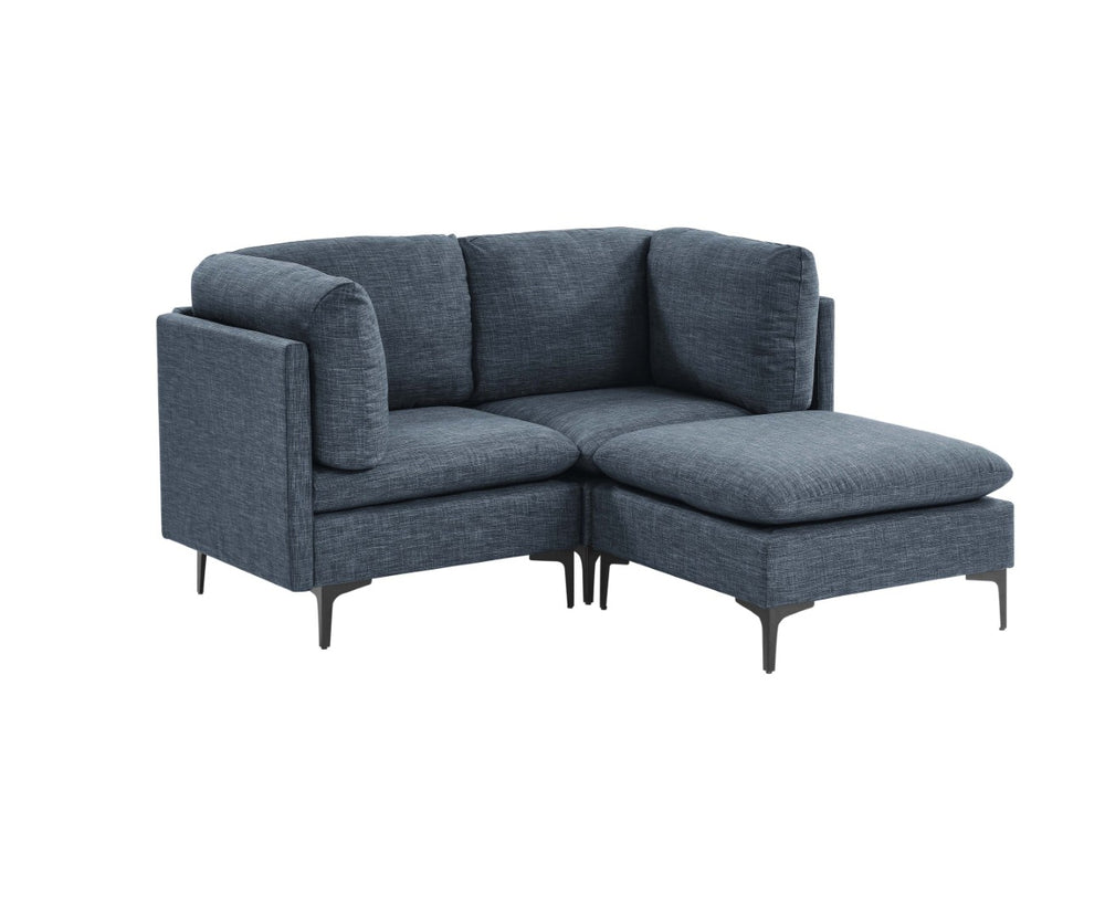 English Elm Linen Upholstered Modular Sectional with Black Metal Legs for Contemporary Living Dark Blue B2748S00115