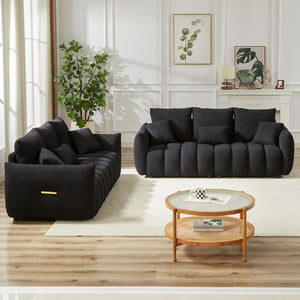English Elm 3 Seater Paired Teddy Fleece Sofa Set Pine Frame Living Room Seating with Cushions Black W1193S00186