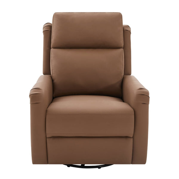 English Elm Modern Swivel Rocker Recliner Pu Leather Chair with Massage Heat and Storage Pocket Brown N763P399629D