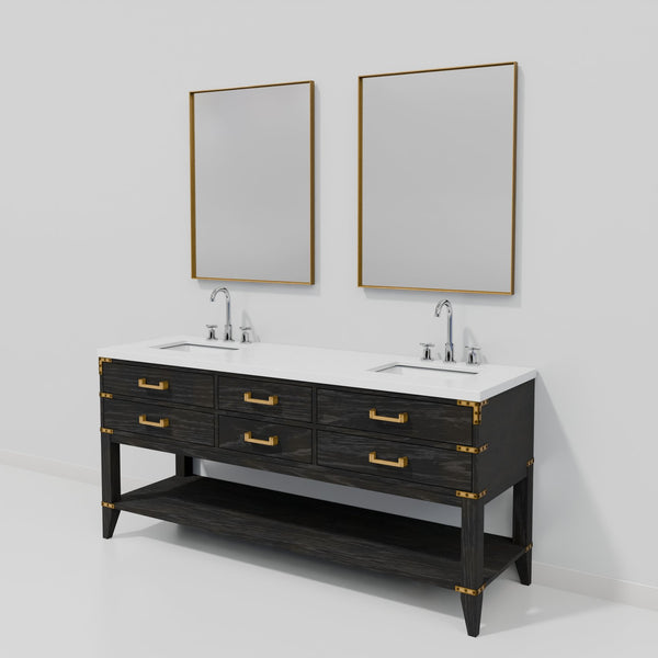 English Elm Black Oak Double Bath Vanity Set With Cultured Marble Top, Chrome Faucets & Stylish Mirrors Included B2731S02201