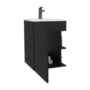 English Elm Colton Black Free-Standing Bathroom Vanity 45cm – Compact Modern Sink Cabinet with Door & Open Shelf for Small Spaces B070S00400