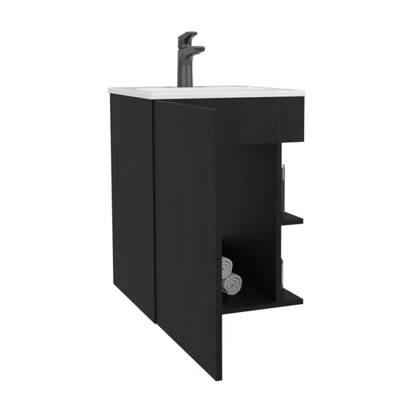 English Elm Colton Black Free-Standing Bathroom Vanity 45cm – Compact Modern Sink Cabinet with Door & Open Shelf for Small Spaces B070S00400