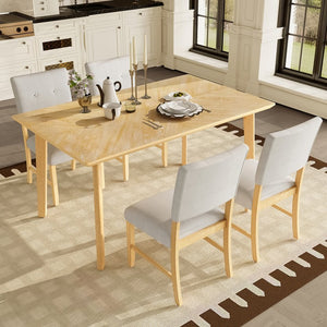 English Elm 5 Piece Dining Set Rustic Farmhouse Rectangular Table with 4 Upholstered Chairs Solid Wood Seats for 4 Natural Wood Wash N752S400015D