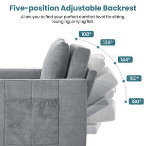 English Elm Upholstered Convertible Sleeper Sofa with 5-Position Recline, Pull-Out Bed, Deep Seat & Storage Pockets Grey N719P272689E