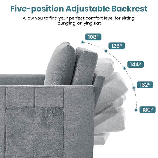 English Elm Upholstered Convertible Sleeper Sofa with 5-Position Recline, Pull-Out Bed, Deep Seat & Storage Pockets Grey N719P272689E