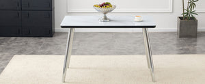 English Elm Modern Marble Look Glass Top Dining Table Slim Silver Legs Seats Six Minimalist W1151S04620