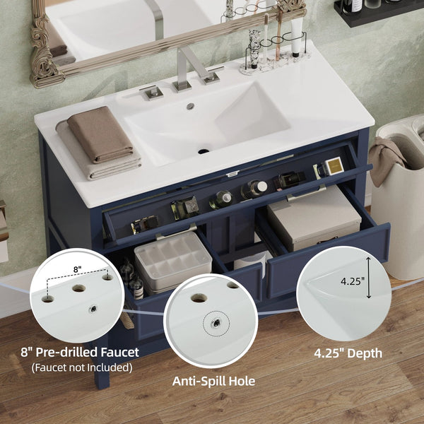English Elm Christopher Knight Home® - 36" Modern Bathroom Vanity with Ceramic Sink, Tip-Out Tray, Soft-Close Drawers, Open Shelf, Waterproof Surface Blue N817P288908B