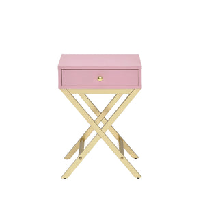 English Elm Coleen Pink & Gold Finish Accent Table with Drawer, Modern Metal X-Base, Durable Compact Side Table B2726P270993