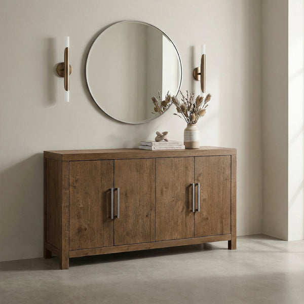 English Elm Rustic French Oak Veneer Sideboard with Adjustable Shelves for Dining Room Storage B011P467628