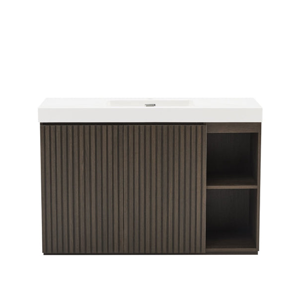English Elm Grace Floating Walnut Vanity with Solid Surface Sink and Soft Close Storage Drawers Oak,Smoke W1865S00223