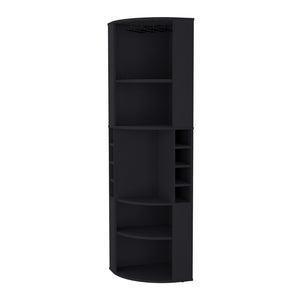 English Elm Fm Furniture Clifton Tall Corner Bar Cabinet with Wine Rack Stemware Hanger Warm Finish B128S00064