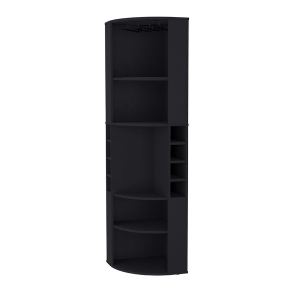 English Elm Fm Furniture Clifton Tall Corner Bar Cabinet with Wine Rack Stemware Hanger Warm Finish B128S00064