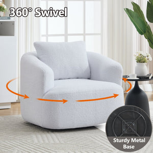 English Elm 360° Swivel Barrel Chair Teddy Fleece Upholstery with Pillow for Bedroom Reading Nook W1803P363035