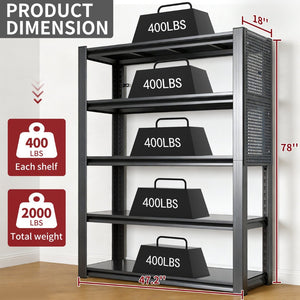 English Elm 78"h Five Shelf Steel Pegboard Storage Unit Heavy Duty Industrial Rack for Garage T2398P463322