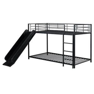 English Elm Twin Twin over Twin metal bunk bed with slide, guardrails and convertible loft design for safety and playfulness Black SF000169AAB