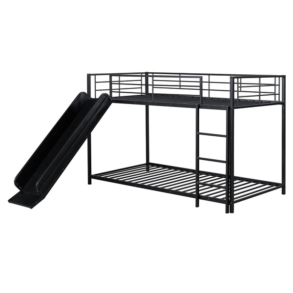 English Elm Twin Twin over Twin metal bunk bed with slide, guardrails and convertible loft design for safety and playfulness Black SF000169AAB