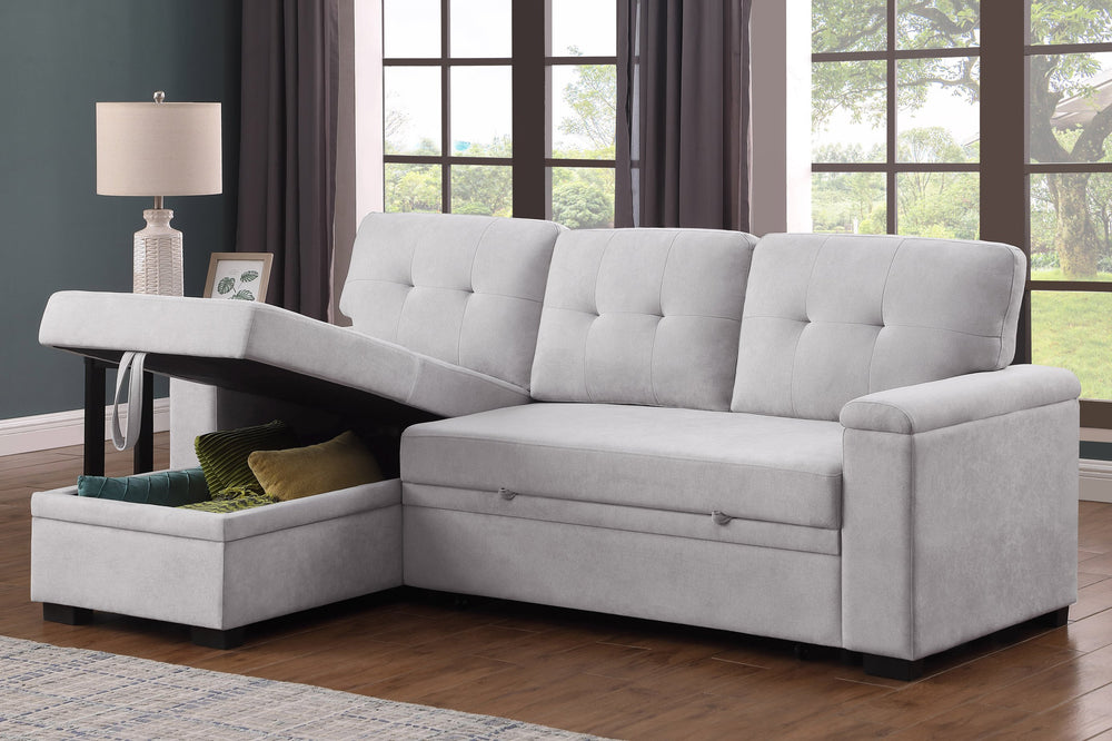 English Elm Lucca Modern Reversible Sleeper Sectional Sofa with Hidden Bed and Storage Chaise for Guests Comfort Light Gray B061S00838