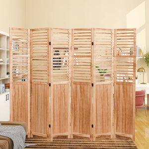 English Elm 82.8'' 6-Panel Solid Wood Folding Room Divider with Metal Hinges, Sturdy Privacy Screen, Elegant Finish Natural B205P241661