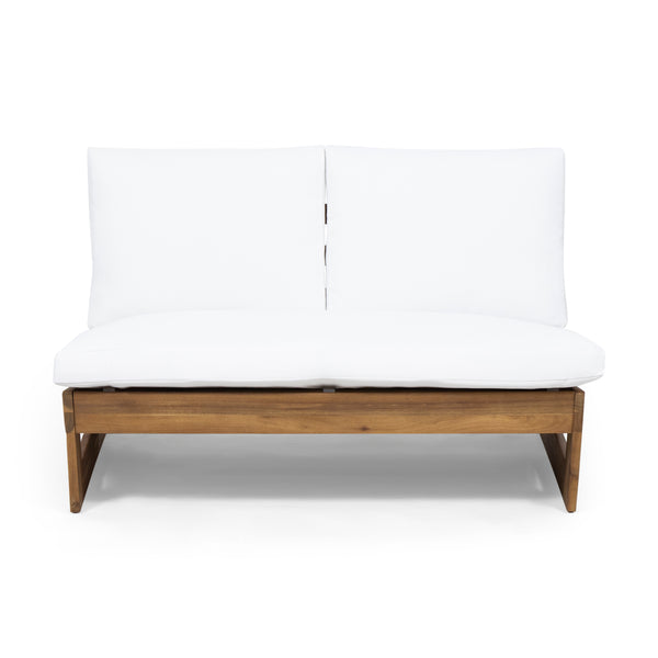 English Elm Christopher Knight Home® - SHERWOOD Loveseat with Acacia Wood Frame, Water-Resistant Cushions & Slatted Paneling for Patio Comfort and Durability Teak 64868.00WHI
