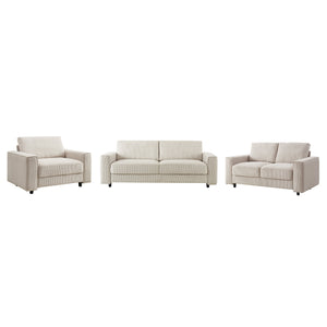 English Elm Modern Minimalist Corduroy Sectional Sofa Set - Cozy 3-Piece Beige Design For Stylish Living Spaces B347S00005