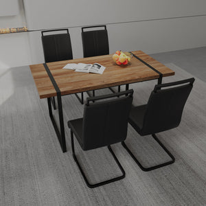 English Elm 59" Rustic Industrial Dining Table Set With 4 Pu Armless Chairs - Stylish, Durable & Versatile Design W2189S00189