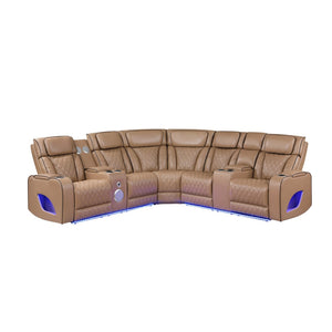 English Elm Fortuner Faux Leather Power Reclining Sectional with Led Lighting and Bluetooth Speakers B009S02224