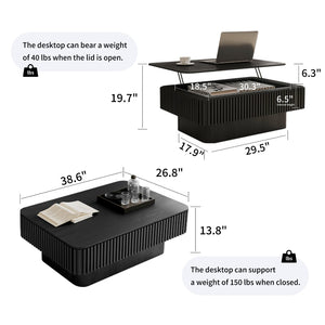 English Elm 38.6'' Fluted Lift-top Coffee Table with Hidden Storage Adjustable Modern Matte Surface Black W1435P293220