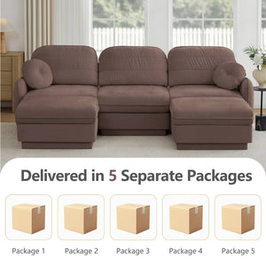 English Elm 105" Chenille U-shaped Sectional Sofa Deep Seat Cloud Couch with Movable Ottoman Rose Dust W714S01779