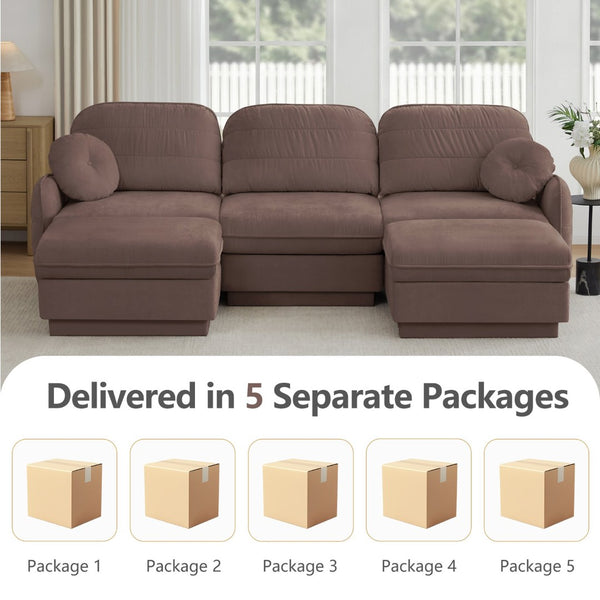English Elm 105" Chenille U-shaped Sectional Sofa Deep Seat Cloud Couch with Movable Ottoman Rose Dust W714S01779