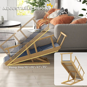 English Elm Pawhut Adjustable Pet Ramp For Dogs, Foldable Wooden Stairs With Non-Slip Mat & Safety Features W2225P217601-GIGA