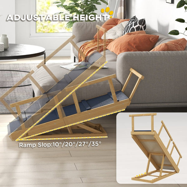 English Elm Pawhut Adjustable Pet Ramp For Dogs, Foldable Wooden Stairs With Non-Slip Mat & Safety Features W2225P217601-GIGA