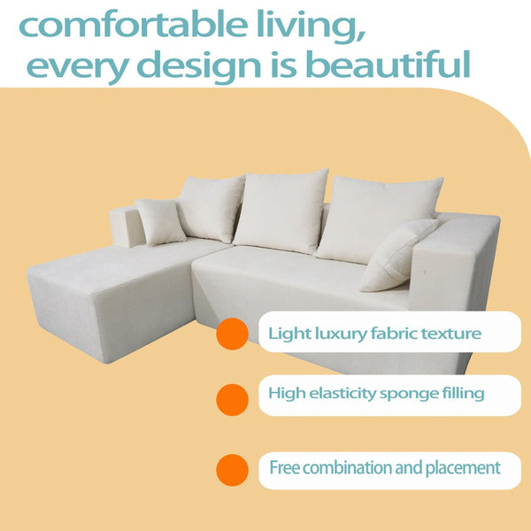 English Elm Combination Linen Sectional Sofa Bed Modular Left Corner Design for Living Rooms W3064S00003