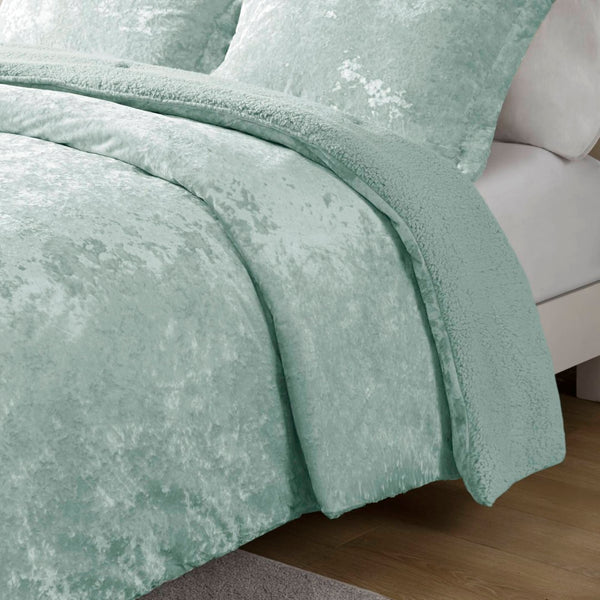 English Elm 3 Piece Crushed Velvet Reversible Comforter Set Full Queen Luxe Hypoallergenic Bedding Aqua B035P319860