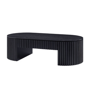 English Elm 51.18'' Oval Mdf Coffee Table with Hidden Drawer Mid-century Pedestal Base Black W876P370279