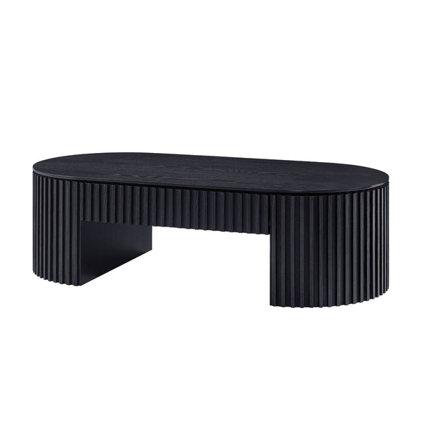 English Elm 51.18'' Oval Mdf Coffee Table with Hidden Drawer Mid-century Pedestal Base Black W876P370279