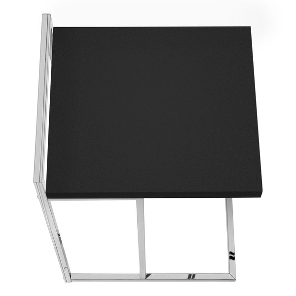 English Elm Accent Table, C-Shaped Modern Design With Black Laminate Top And Chrome Base For Compact Spaces B2710P219379