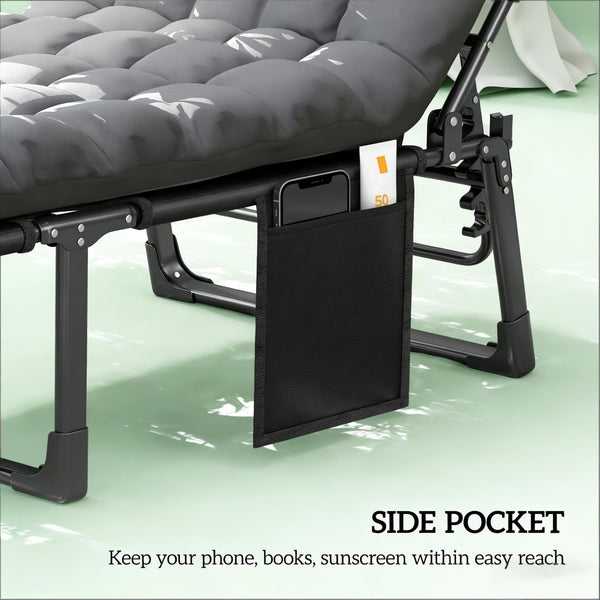 English Elm Folding Outdoor Chaise Lounge with Face Hole Side Table and Five Position Recline Dark Gray T3971P480726