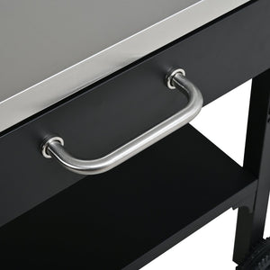 English Elm Outdoor Bbq Prep Cart Rolling Stainless Steel Grill Station with Foldable Work Surface Black N719P407403B