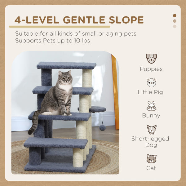 English Elm PawHut 4-Level Cat Steps Carpeted Ladder with Scratching Posts, Hanging Ball & Side Step for Sofa Bed W2225P249719