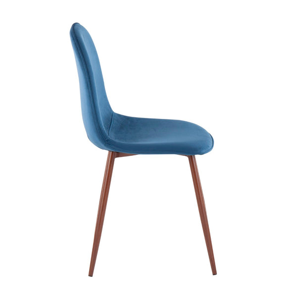 English Elm Mid-century Modern Dining Chairs with Wood Slat Back and Upholstered Seat Set of 2 Blue B202P223637