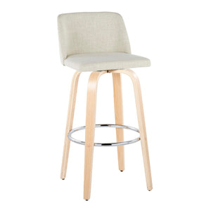 English Elm Toriano 30" Contemporary Barstool Set Of 2 With Swivel In Natural Wood & Cream Fabric Comfort B202S00669-GIGA
