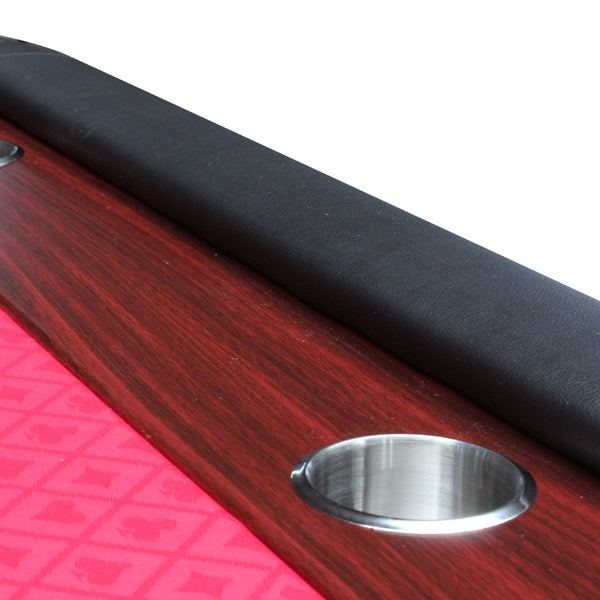 English Elm 96" Folding Poker Table Seats 10 with Felt Surface Wooden Racetrack and Steel Cup Holders W2748S00040
